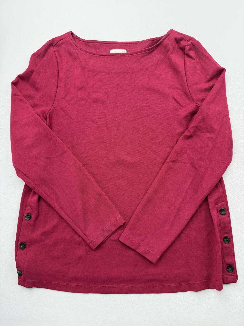 J. Jill Shirt Womens M Red Knit Boat Neck Long Sleeve Side Button Tunic Top